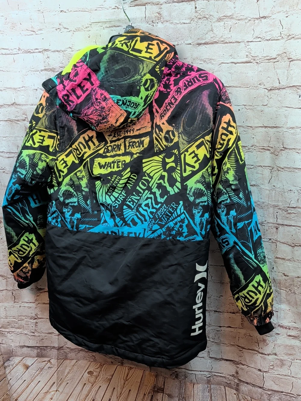 Hurley Neon Graphic Zip-Up Puffer Jacket Boy's Medium Like New